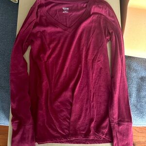 Red long sleeve V-neck shirt